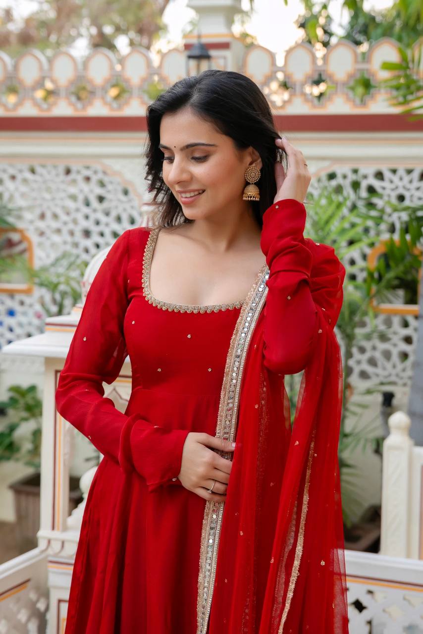 Function Wear Red Color Georgette Hand Work Anarkali Suit