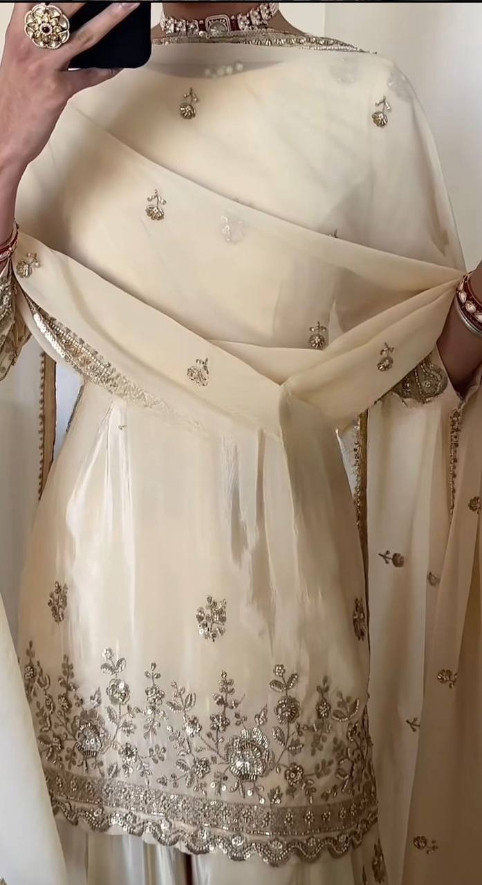Elegant ivory embroidered ethnic sharara suit | Sharara Set For Women