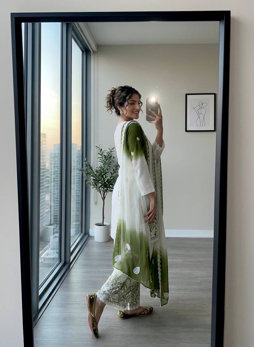 Festive Wear Designer Dual Tone Star Georgette Embroidered Palazzo Suit