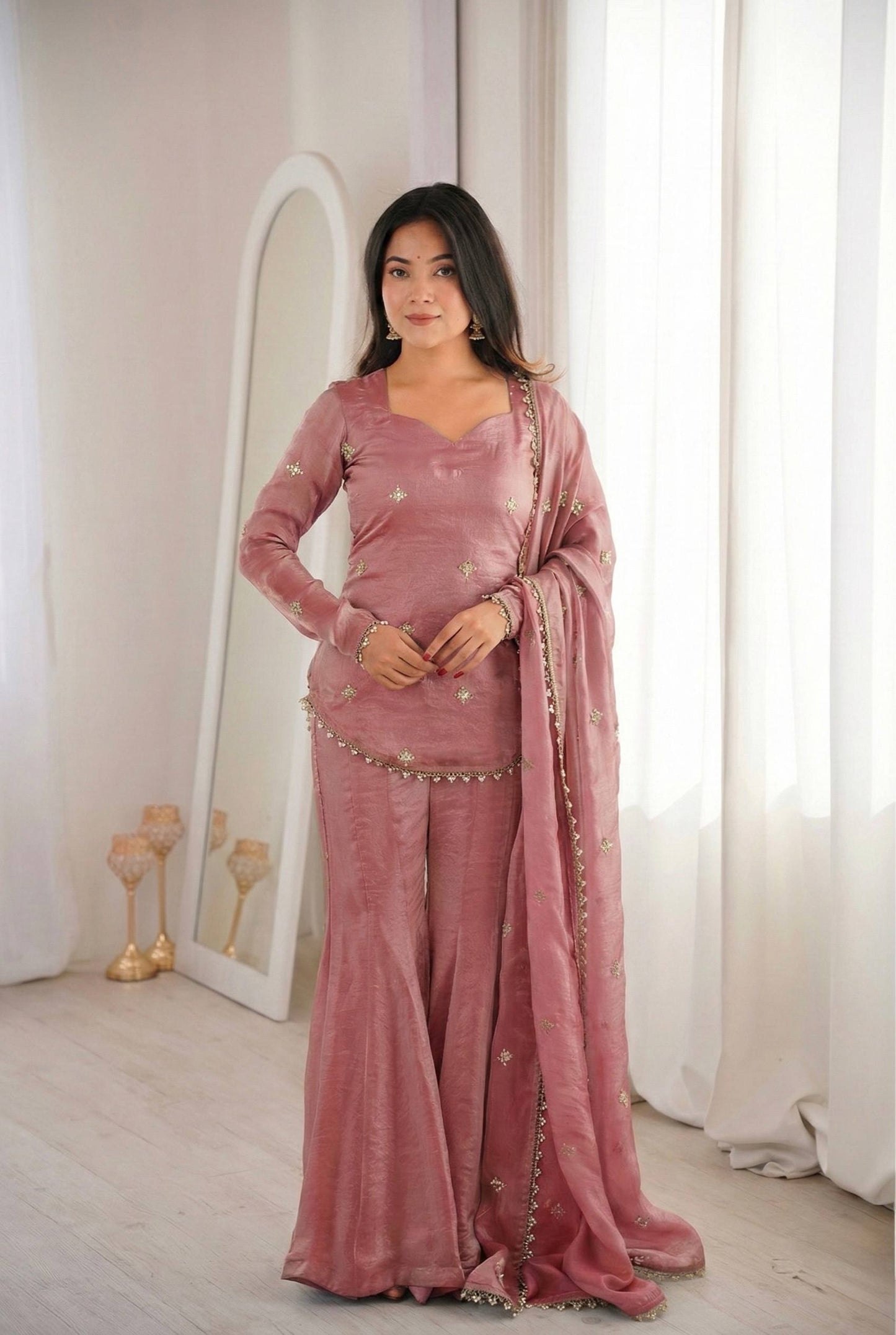 Chic and Graceful Three-Tone Ethnic Set | Sharara Set For Women