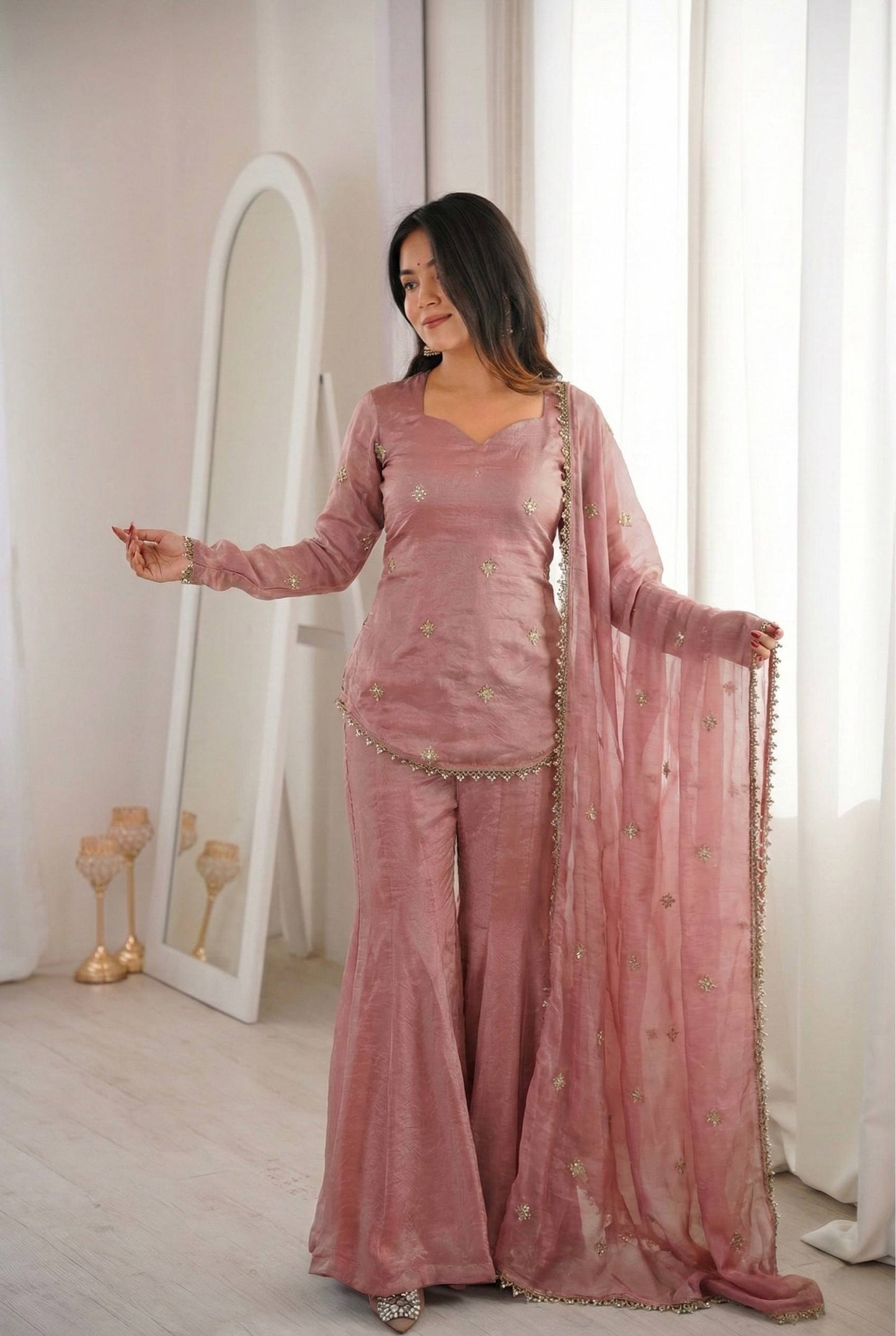 Chic and Graceful Three-Tone Ethnic Set | Sharara Set For Women