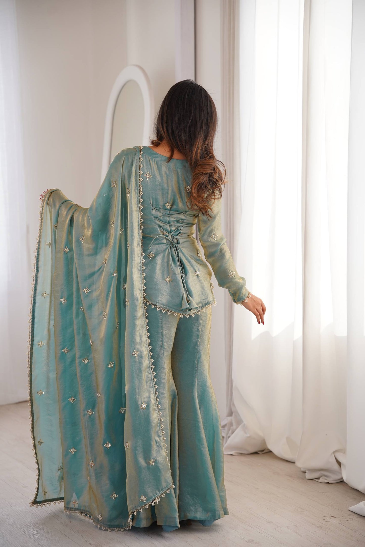 Chic and Graceful Three-Tone Ethnic Set | Sharara Set For Women