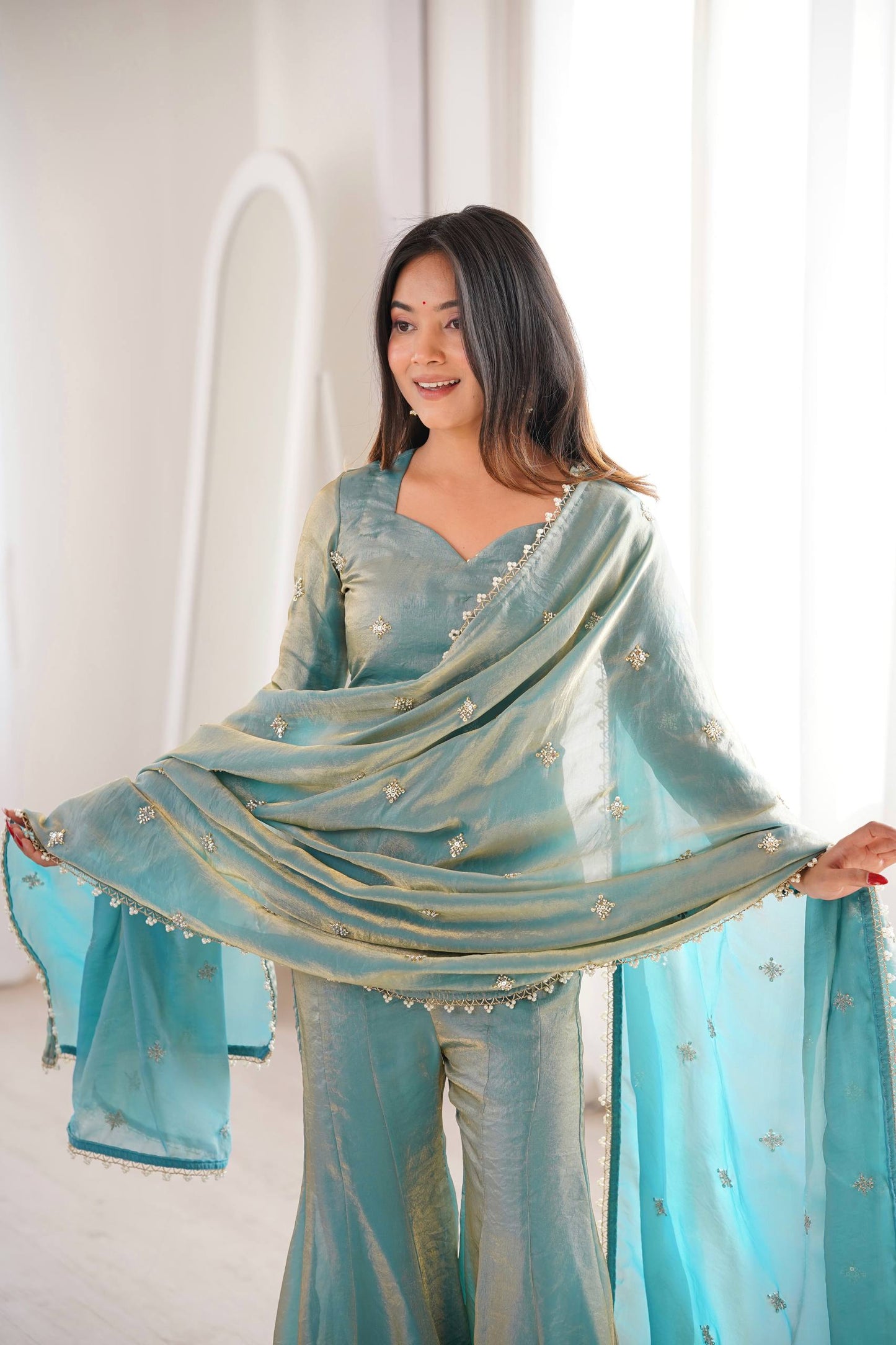 Chic and Graceful Three-Tone Ethnic Set | Sharara Set For Women