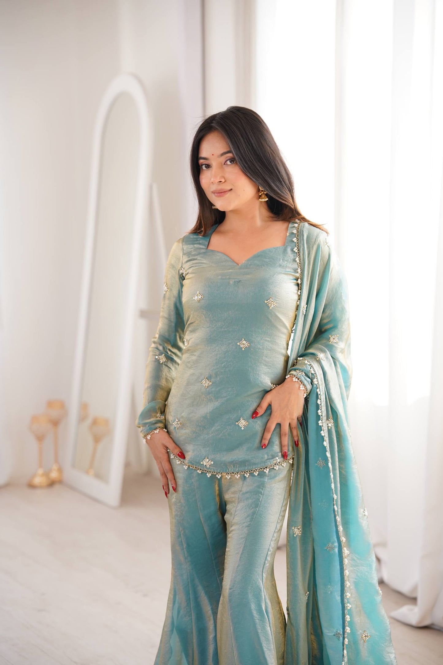 Chic and Graceful Three-Tone Ethnic Set | Sharara Set For Women