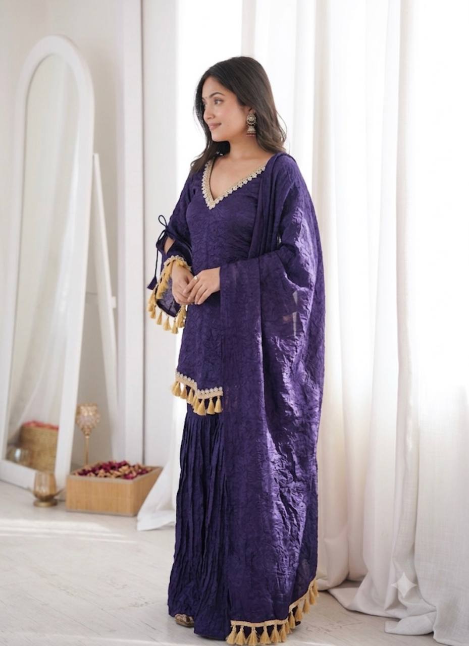 Arti Chauhan Wear Royal Blue Color Mirror Work Wedding Palazzo Suit