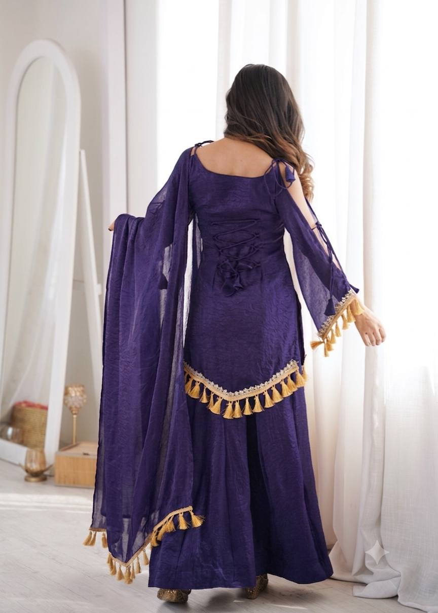 Arti Chauhan Wear Royal Blue Color Mirror Work Wedding Palazzo Suit