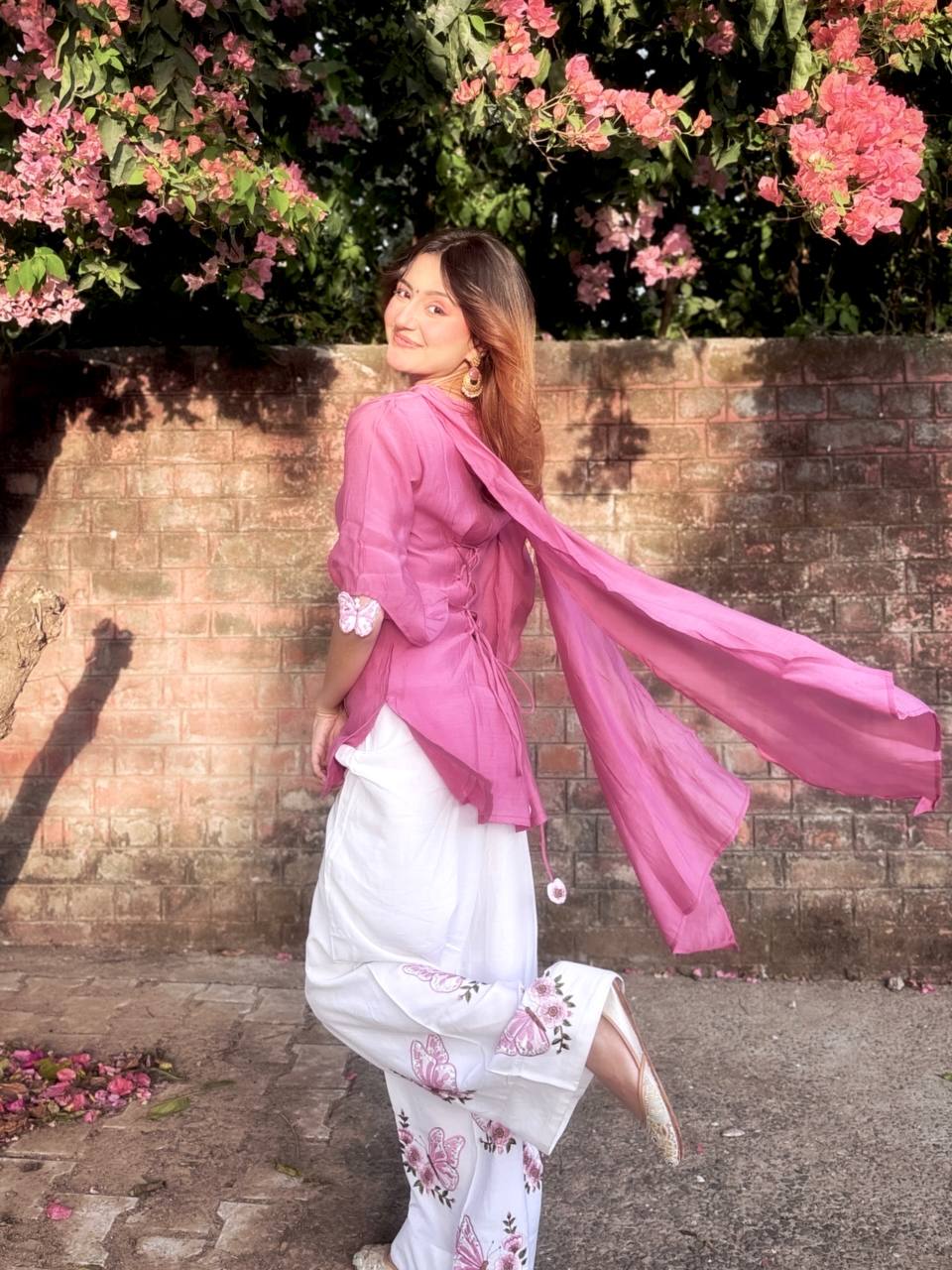 Festive Wear Pink Color Silk Embroidered Palazzo Set With Tassel Sleeves