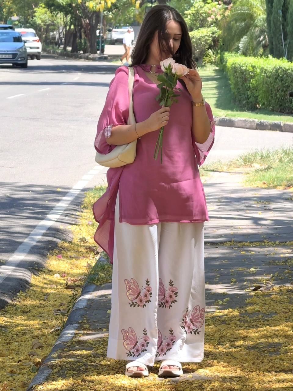 Festive Wear Pink Color Silk Embroidered Palazzo Set With Tassel Sleeves