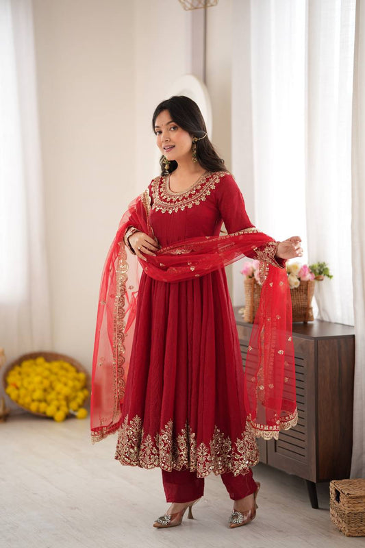 Weddings Wear Embroidery And Sequins Work Arti Chauhan Wear Anarkali Suit