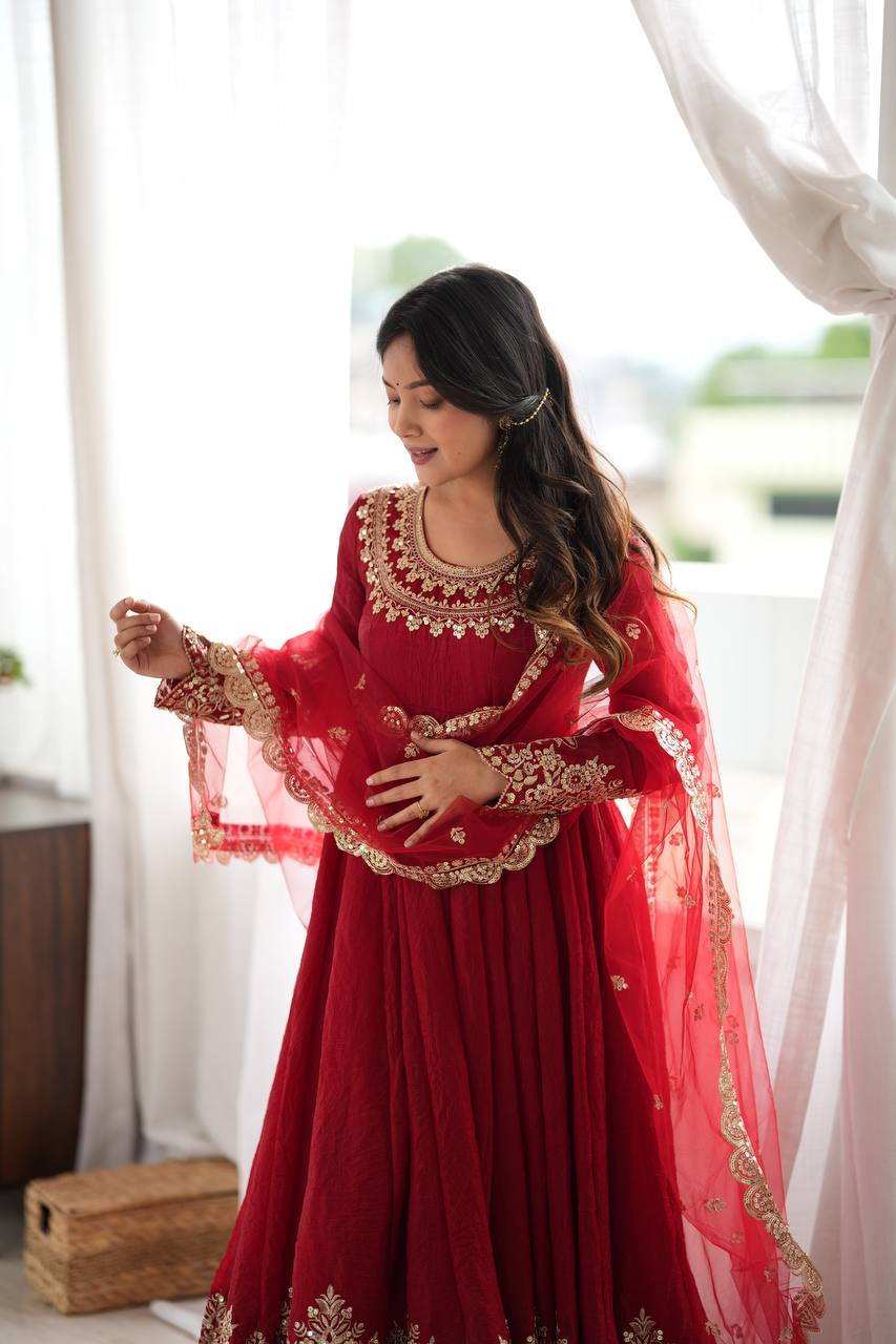 Weddings Wear Embroidery And Sequins Work Arti Chauhan Wear Anarkali Suit