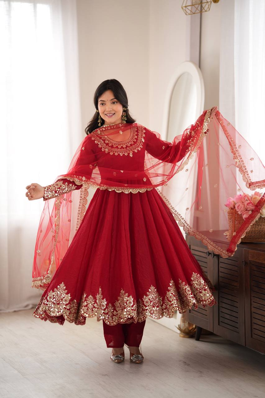 Weddings Wear Embroidery And Sequins Work Arti Chauhan Wear Anarkali Suit