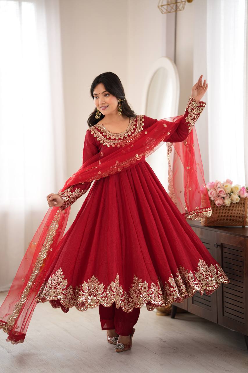 Weddings Wear Embroidery And Sequins Work Arti Chauhan Wear Anarkali Suit