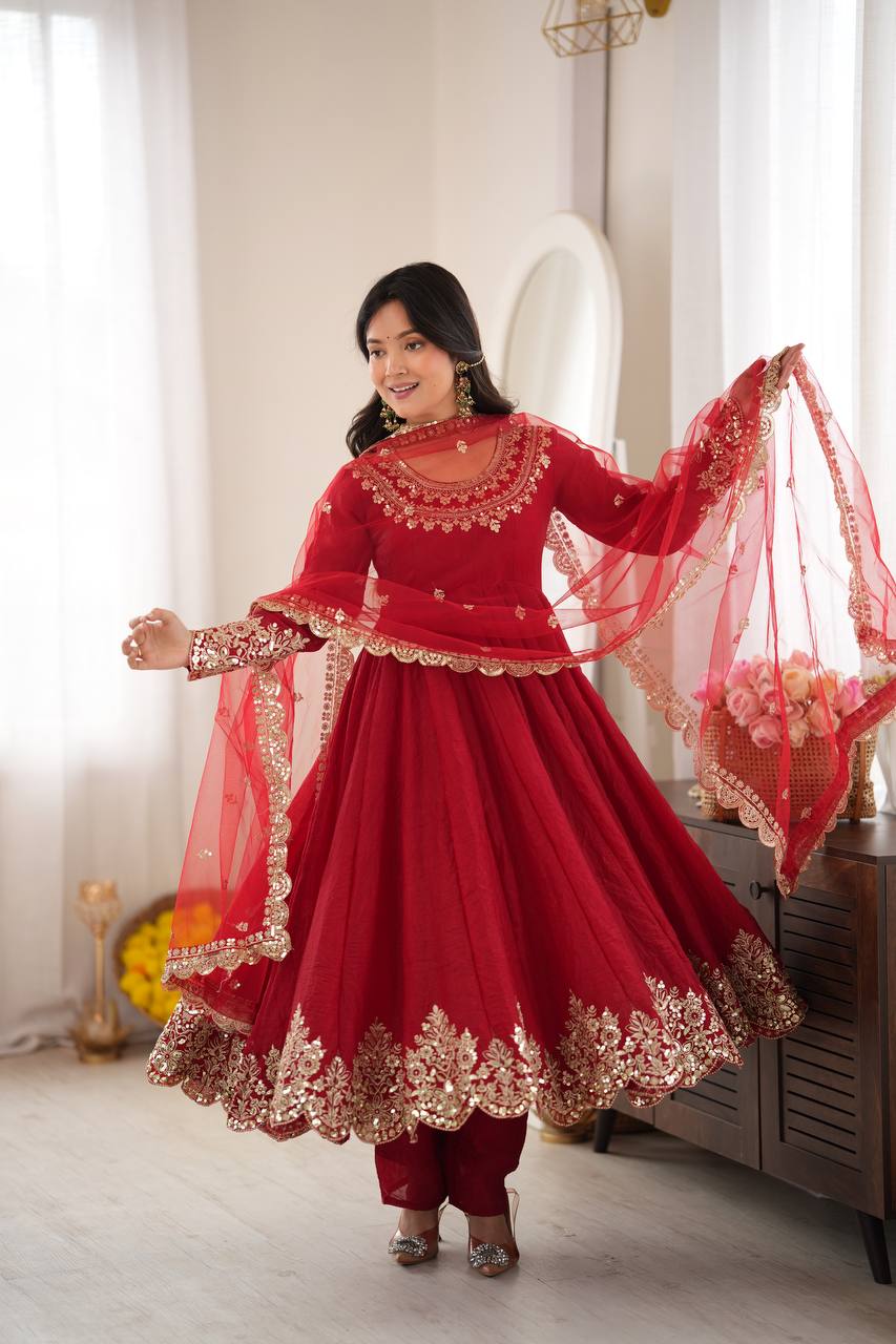 Weddings Wear Embroidery And Sequins Work Arti Chauhan Wear Anarkali Suit