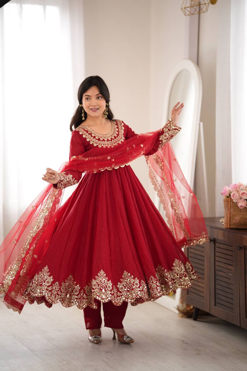 Weddings Wear Embroidery And Sequins Work Arti Chauhan Wear Anarkali Suit