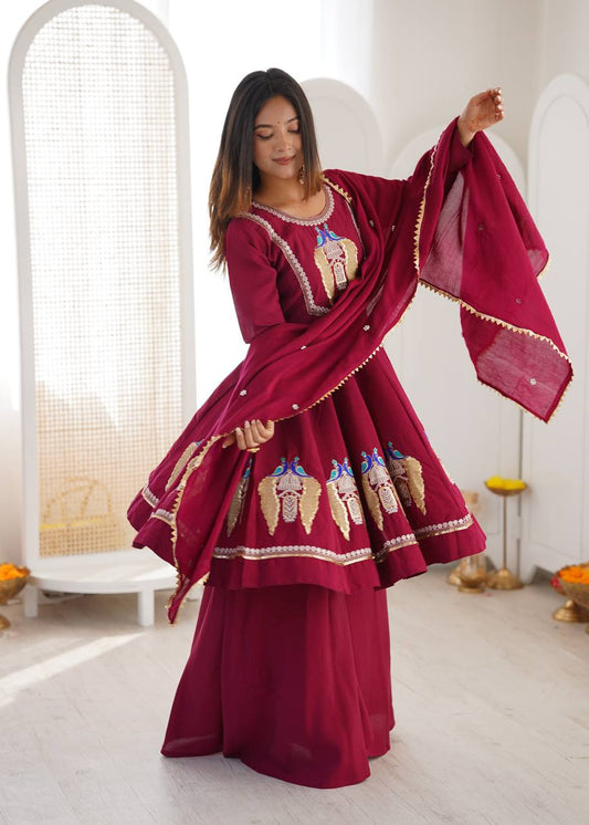 Arti Chauhan Wear Pink Color Roman Silk Embroidery Sequins Designer Palazzo Suit