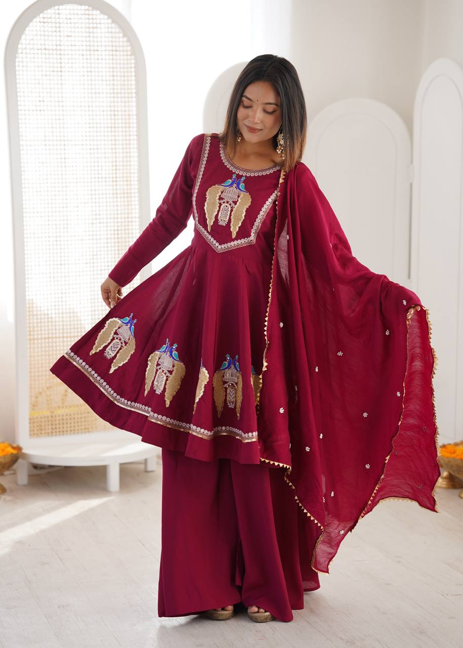 Arti Chauhan Wear Pink Color Roman Silk Embroidery Sequins Designer Palazzo Suit
