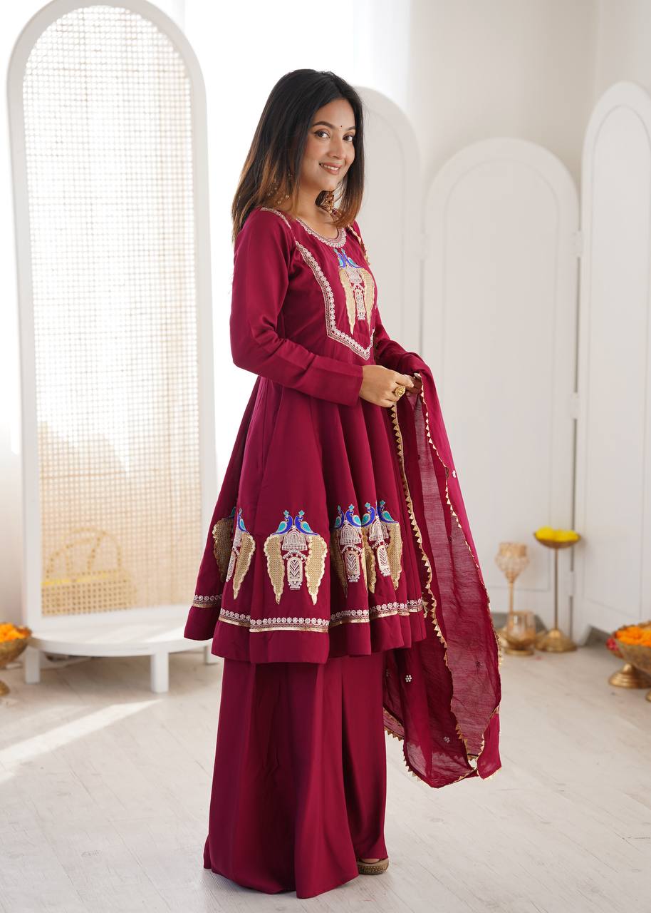 Arti Chauhan Wear Pink Color Roman Silk Embroidery Sequins Designer Palazzo Suit