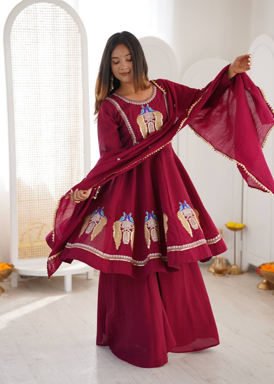 Arti Chauhan Wear Pink Color Roman Silk Embroidery Sequins Designer Palazzo Suit