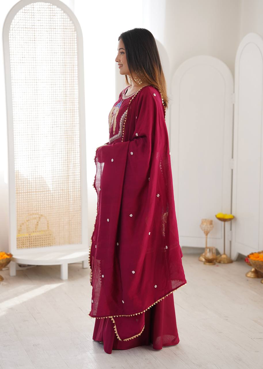 Arti Chauhan Wear Pink Color Roman Silk Embroidery Sequins Designer Palazzo Suit