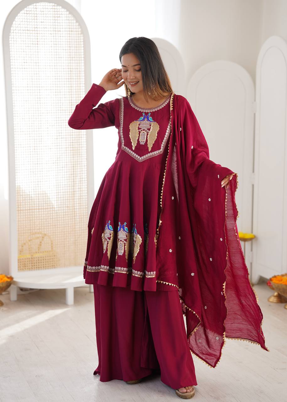 Arti Chauhan Wear Pink Color Roman Silk Embroidery Sequins Designer Palazzo Suit