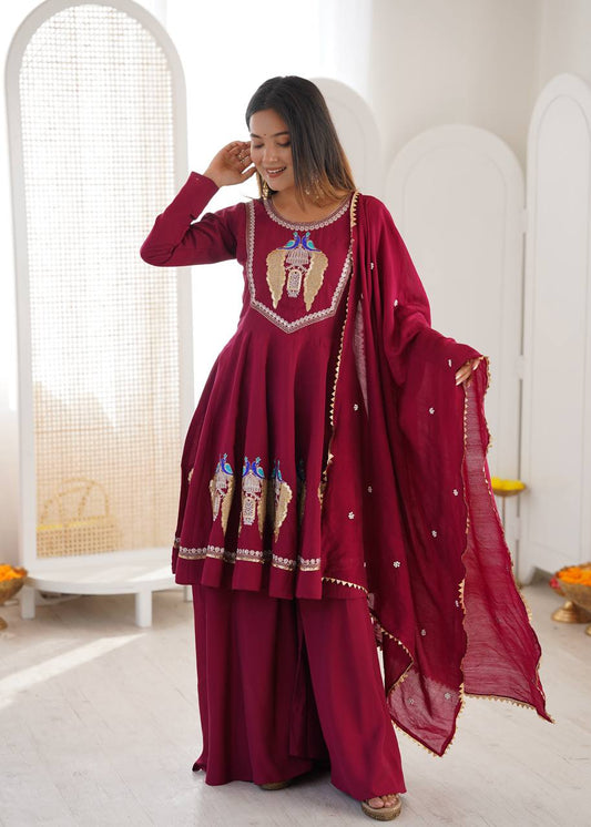 Arti Chauhan Wear Pink Color Roman Silk Embroidery Sequins Designer Palazzo Suit