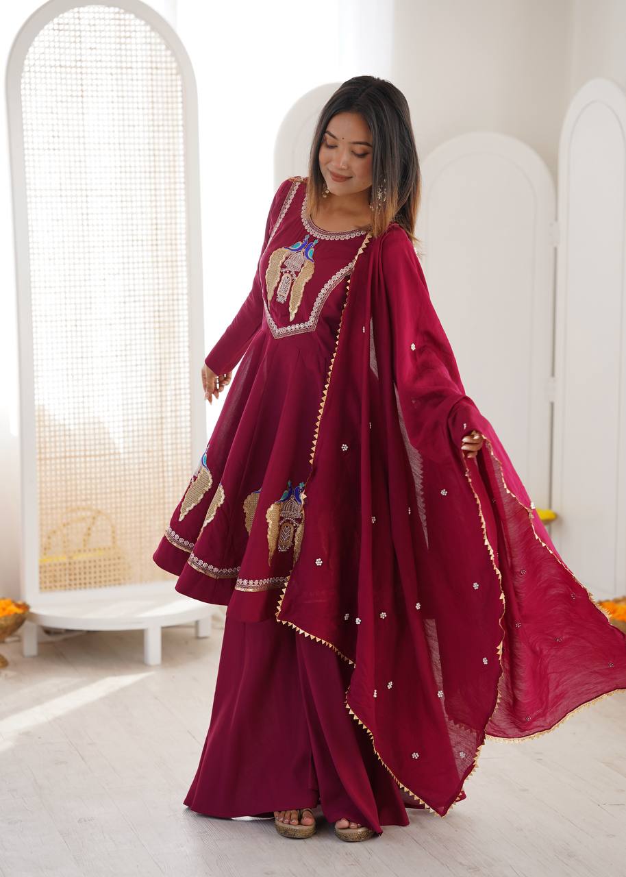 Arti Chauhan Wear Pink Color Roman Silk Embroidery Sequins Designer Palazzo Suit