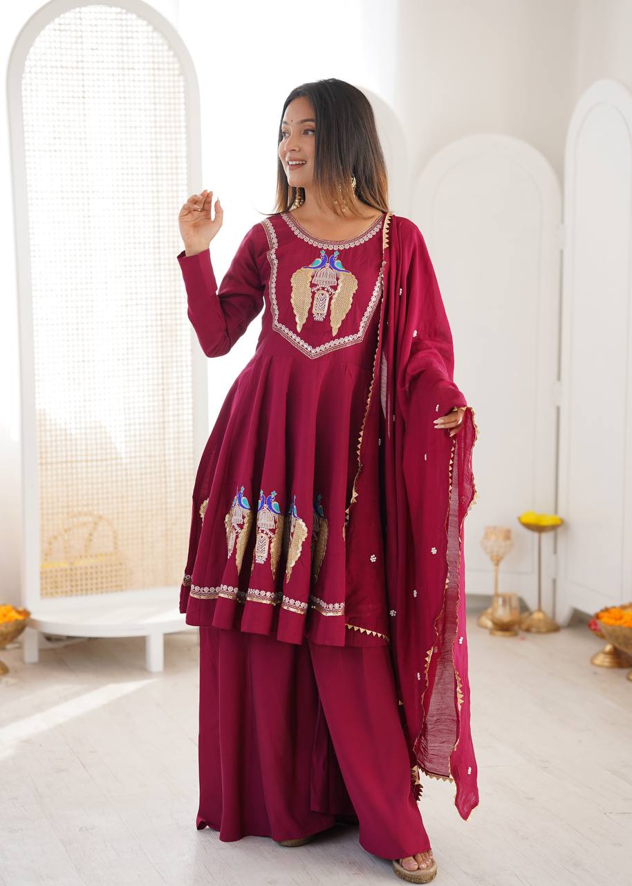 Arti Chauhan Wear Pink Color Roman Silk Embroidery Sequins Designer Palazzo Suit