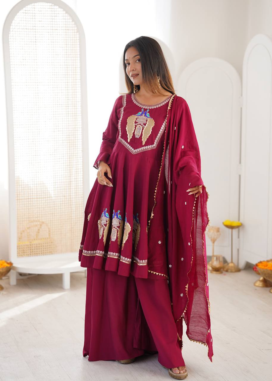 Arti Chauhan Wear Pink Color Roman Silk Embroidery Sequins Designer Palazzo Suit