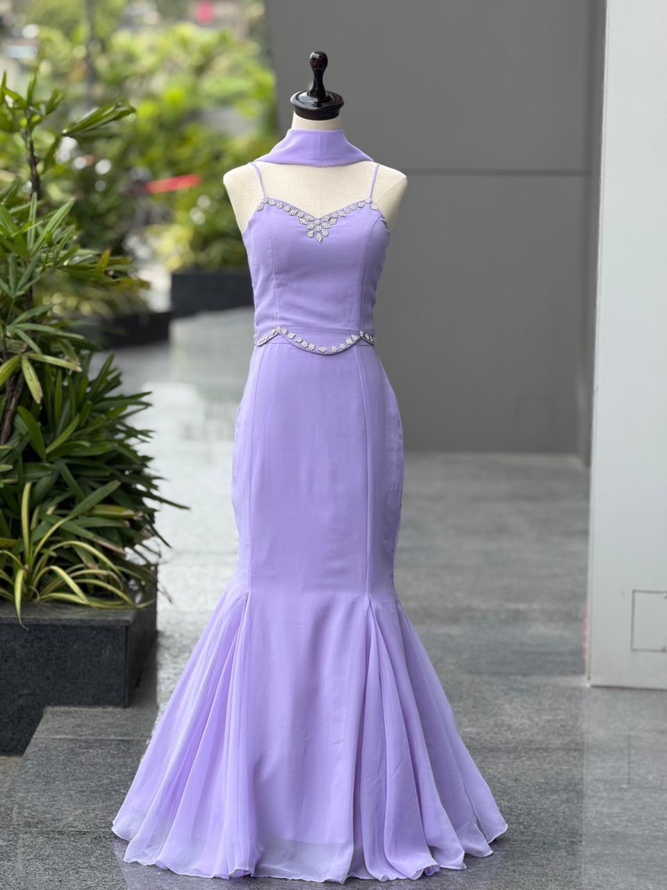 Party Wear Lavender Color Marmaid Georgette Fish Cut Lehenga