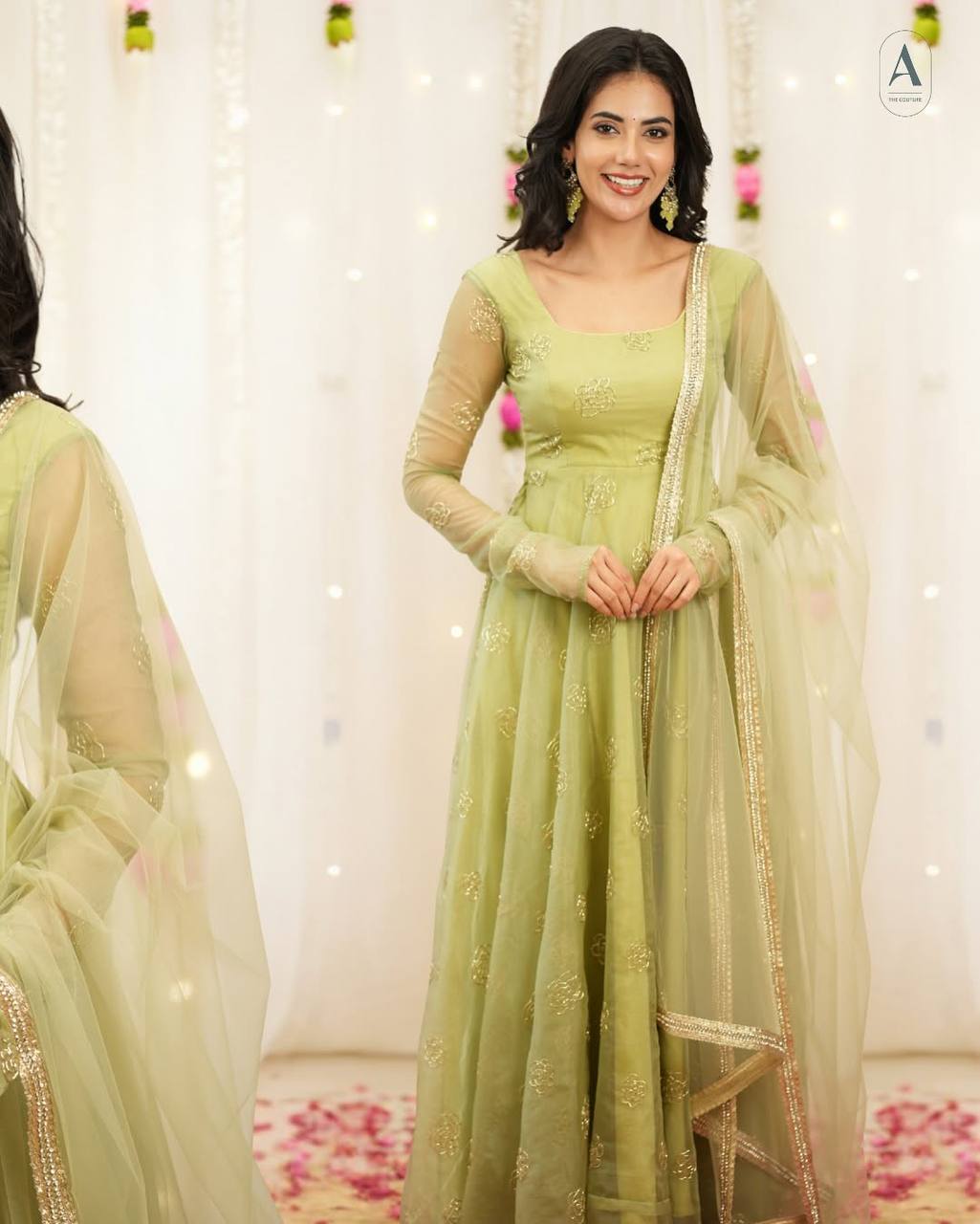 Party Wear Organza Beads And Embroidered Designer Anarkali Suit