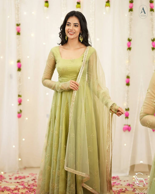 Party Wear Organza Beads And Embroidered Designer Anarkali Suit