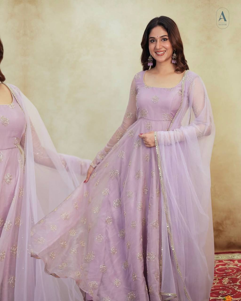 Party Wear Organza Beads And Embroidered Designer Anarkali Suit