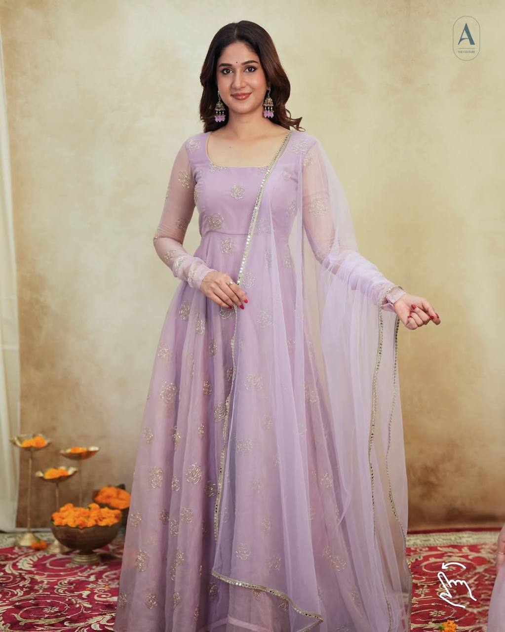 Party Wear Organza Beads And Embroidered Designer Anarkali Suit