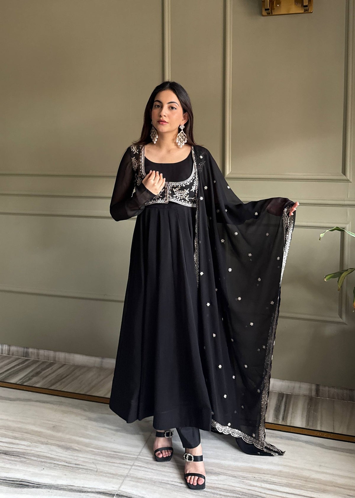 Admiring Black Color Embroidered Anarkali Suit With Dupatta
