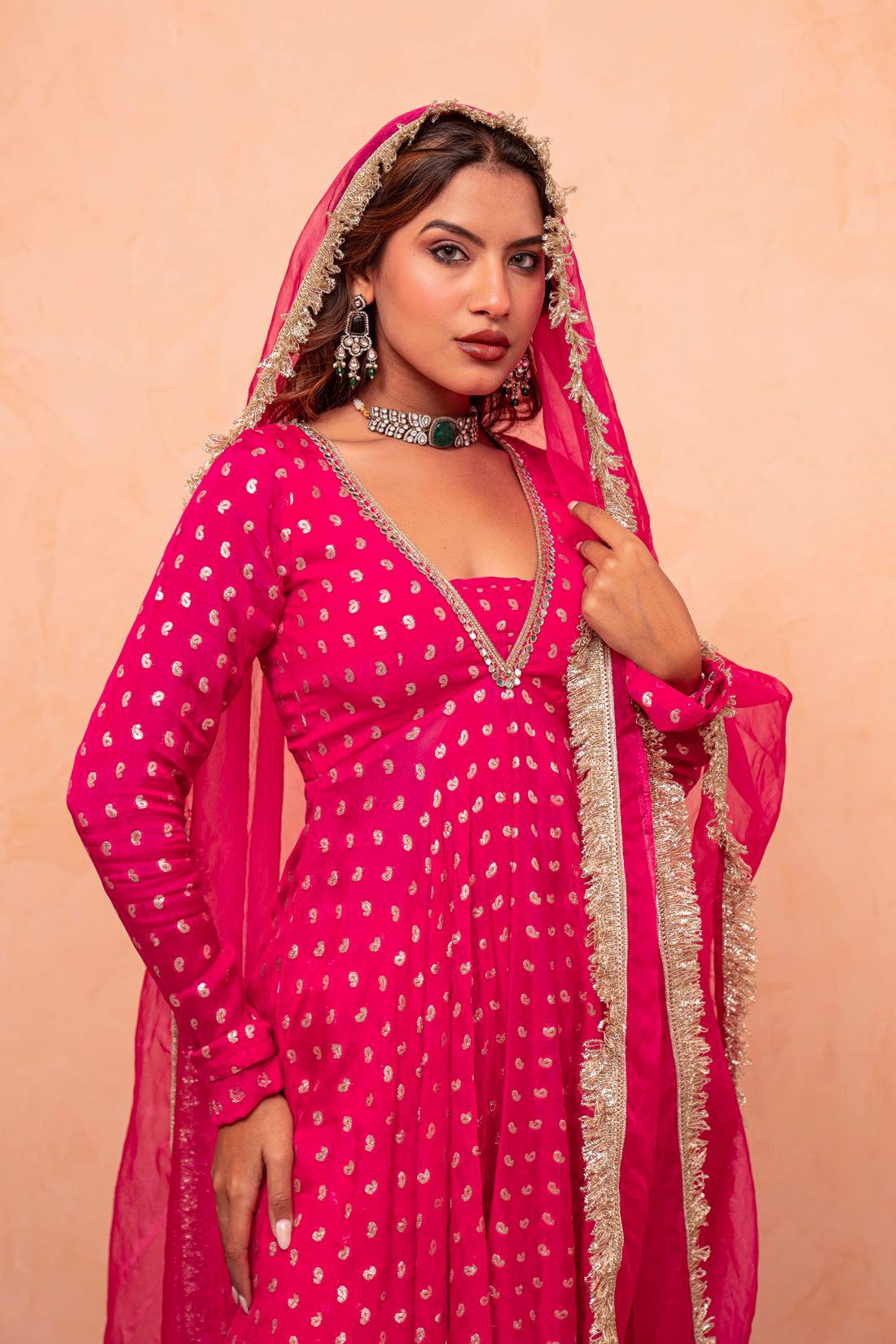 Designer Pink Color Jacquard Chanderi Sharara Suit