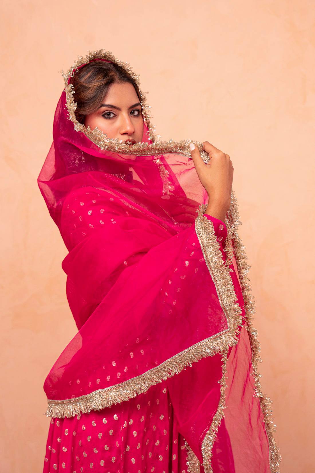 Designer Pink Color Jacquard Chanderi Sharara Suit