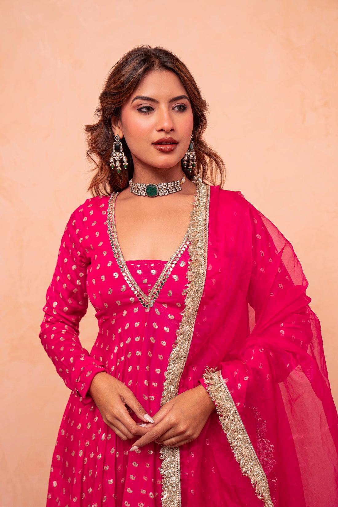 Designer Pink Color Jacquard Chanderi Sharara Suit