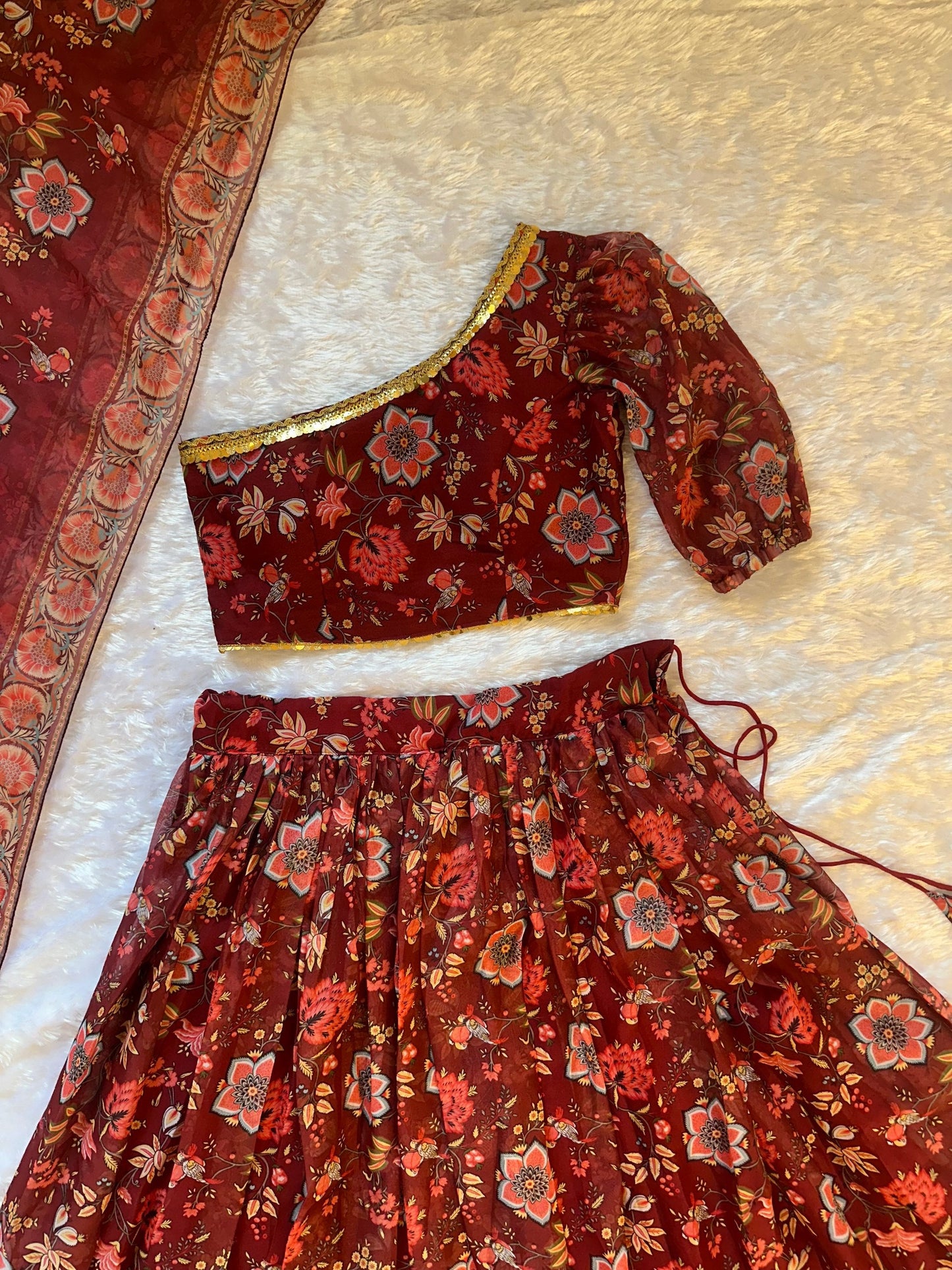 Fancy Maroon Color Stlish Floral Printed Lehenga Choli