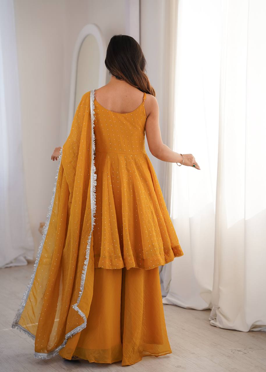 Haldi Wear Yellow Color Silk Embroidered Work Palazzo Suit