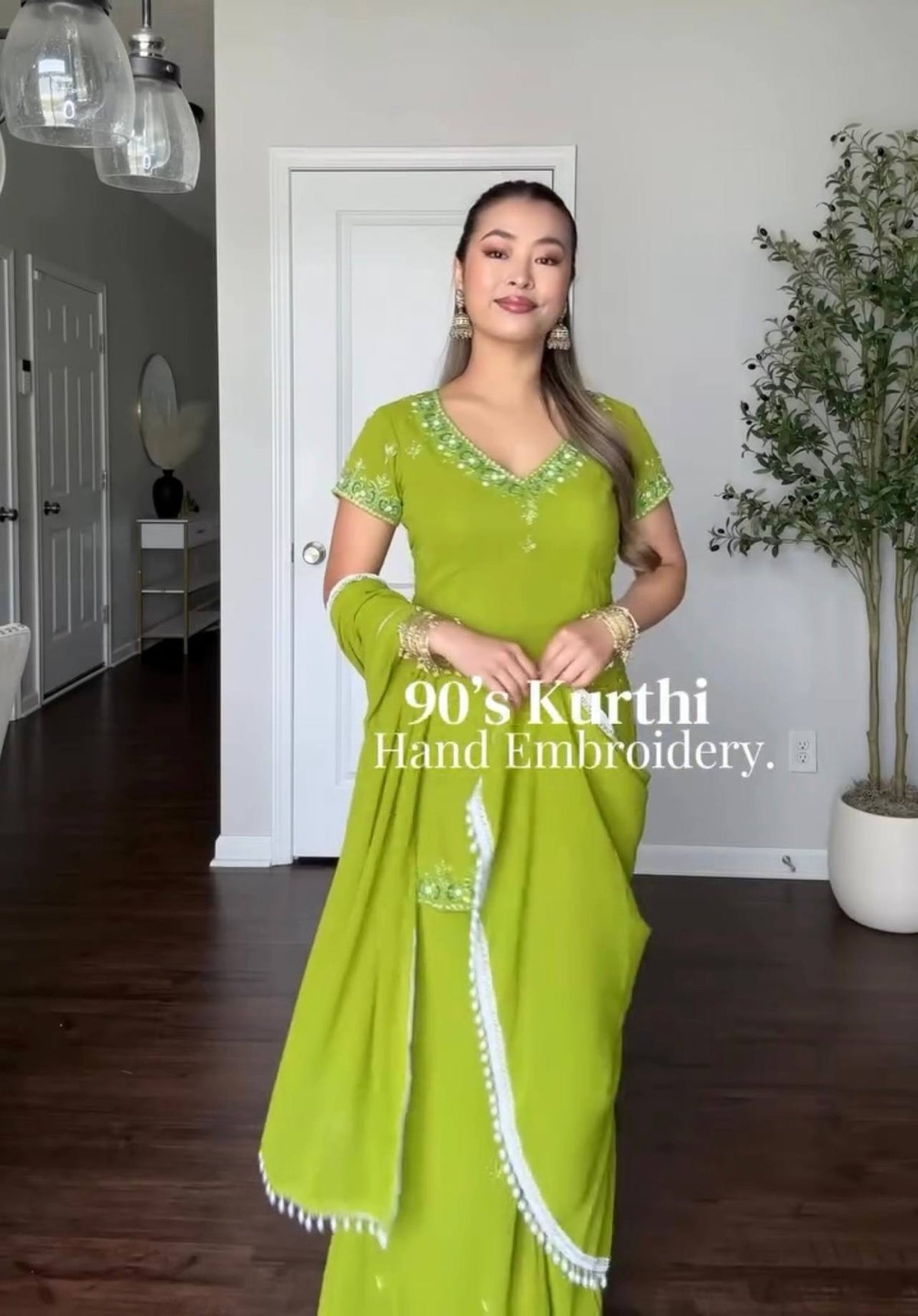 Designer Green Georgette Embroidery Sequence Sharara Suit