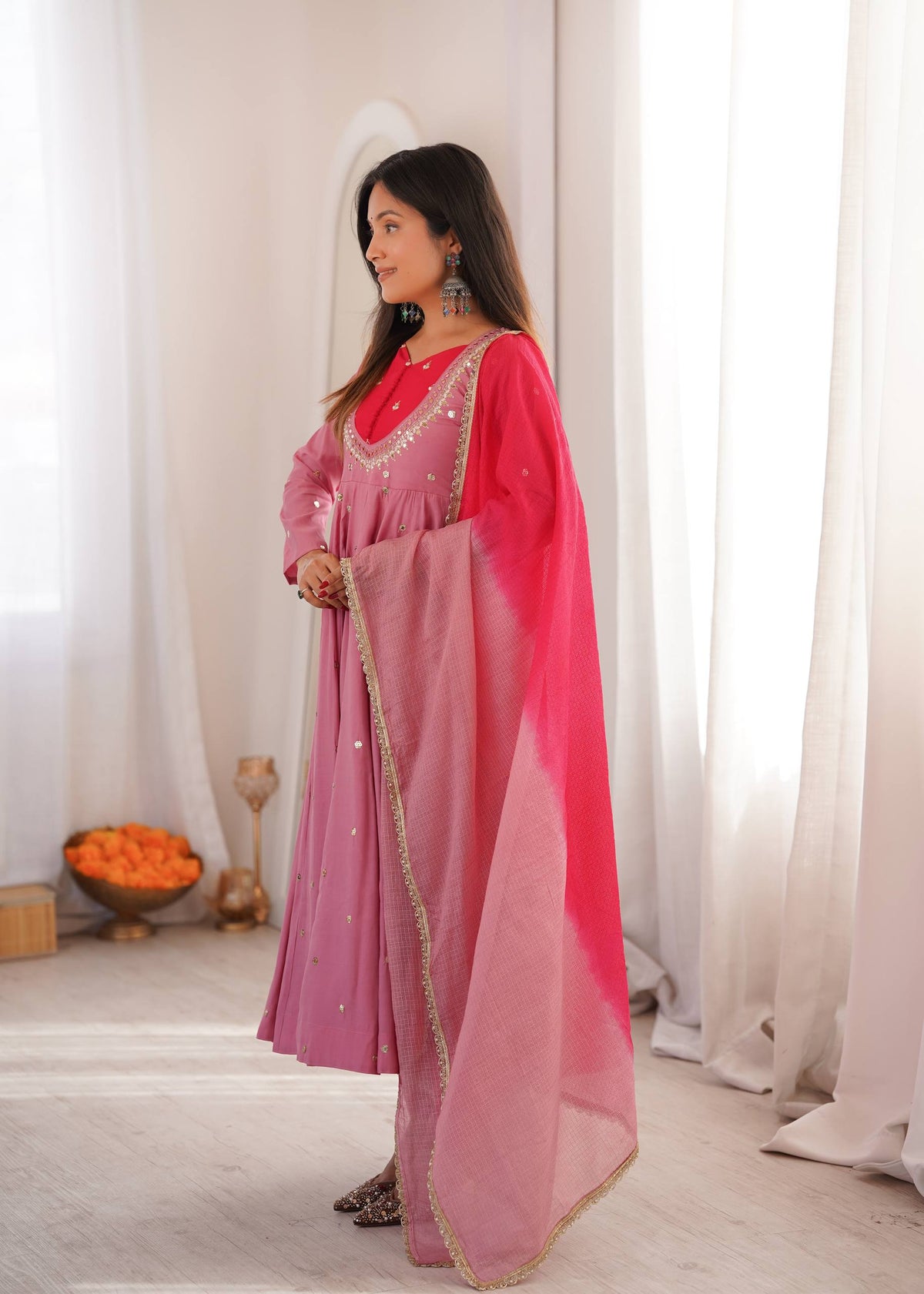 Arti Chauhan Wear Baby Pink Color Embroidery With Real Mirror Work Anarkali Suit