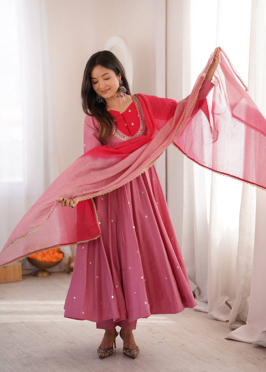 Arti Chauhan Wear Baby Pink Color Embroidery With Real Mirror Work Anarkali Suit