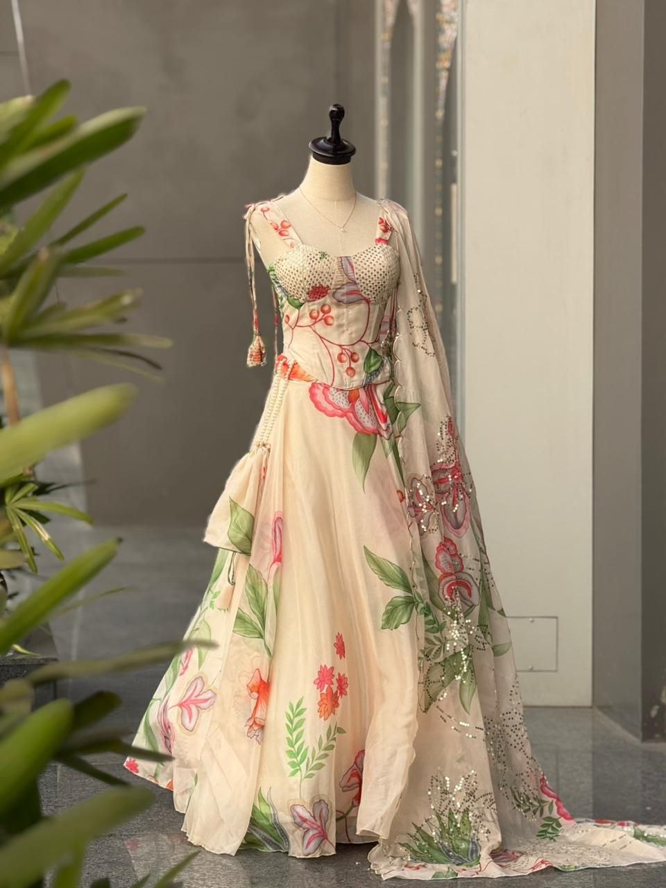Carnival Function Wear Organza Lehenga With Trendy Corset Pattern Blouse And Designer Batwa