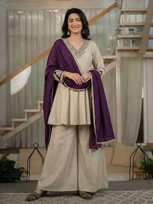 ✨ Premium Roman Silk Sharara Suit Set – Luxury Bits Handwork Collection ✨
