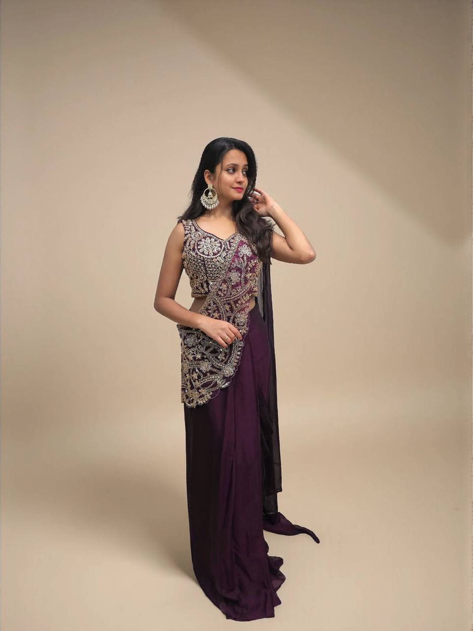 Wedding Wear Purple Color Thread Work Rangoli Silk Lehenga Saree