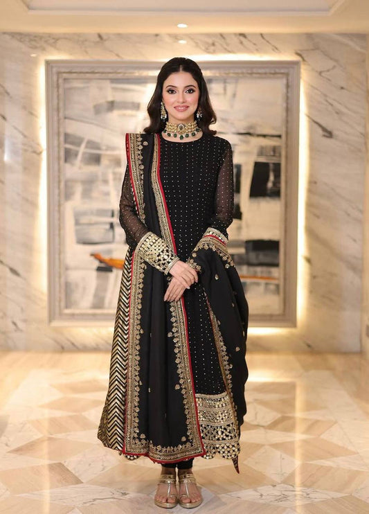 Wedding Wear Black Color Embroidery Zari Work Anarkali Gown