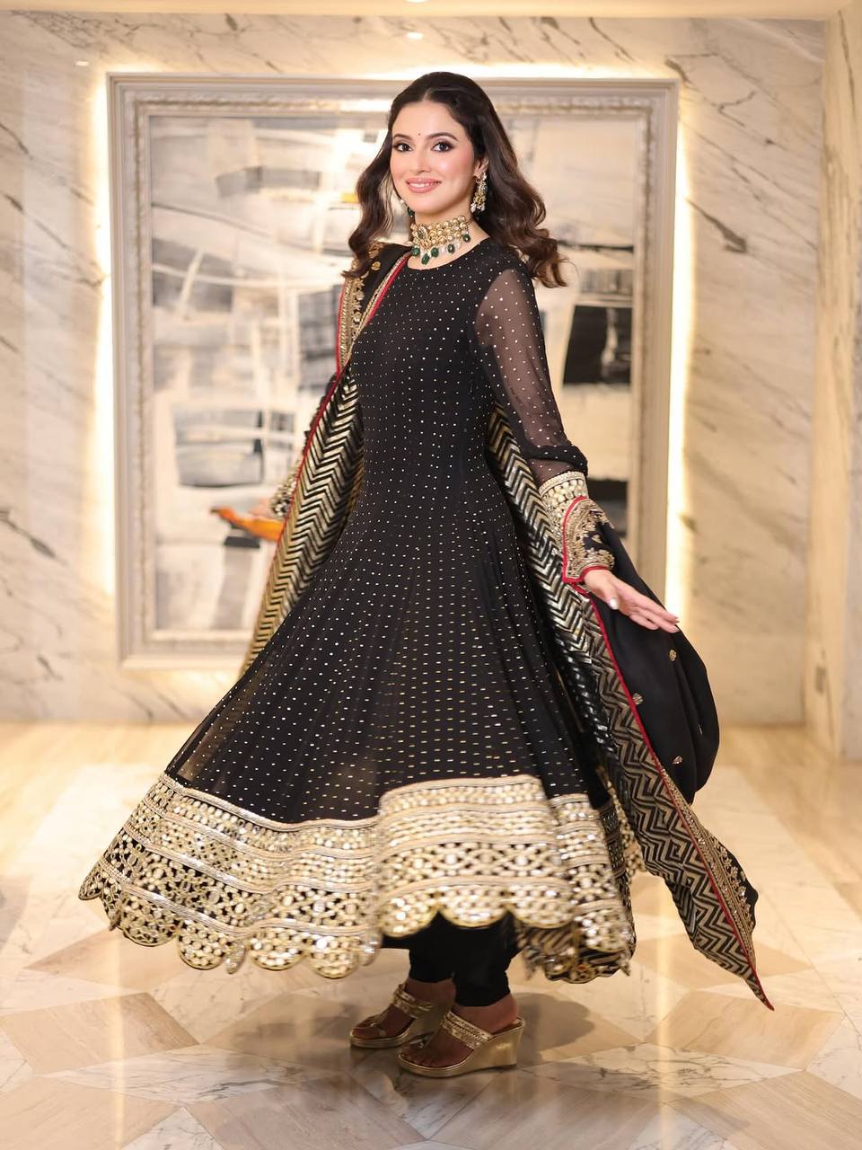Wedding Wear Black Color Embroidery Zari Work Anarkali Gown