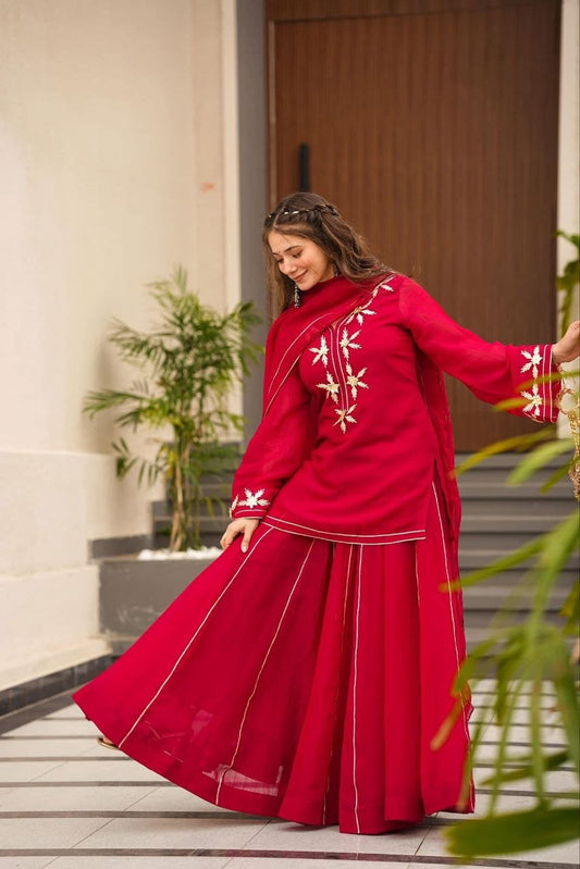 Wedding Wear Chiffon Gota Patti Work Sharara Suit