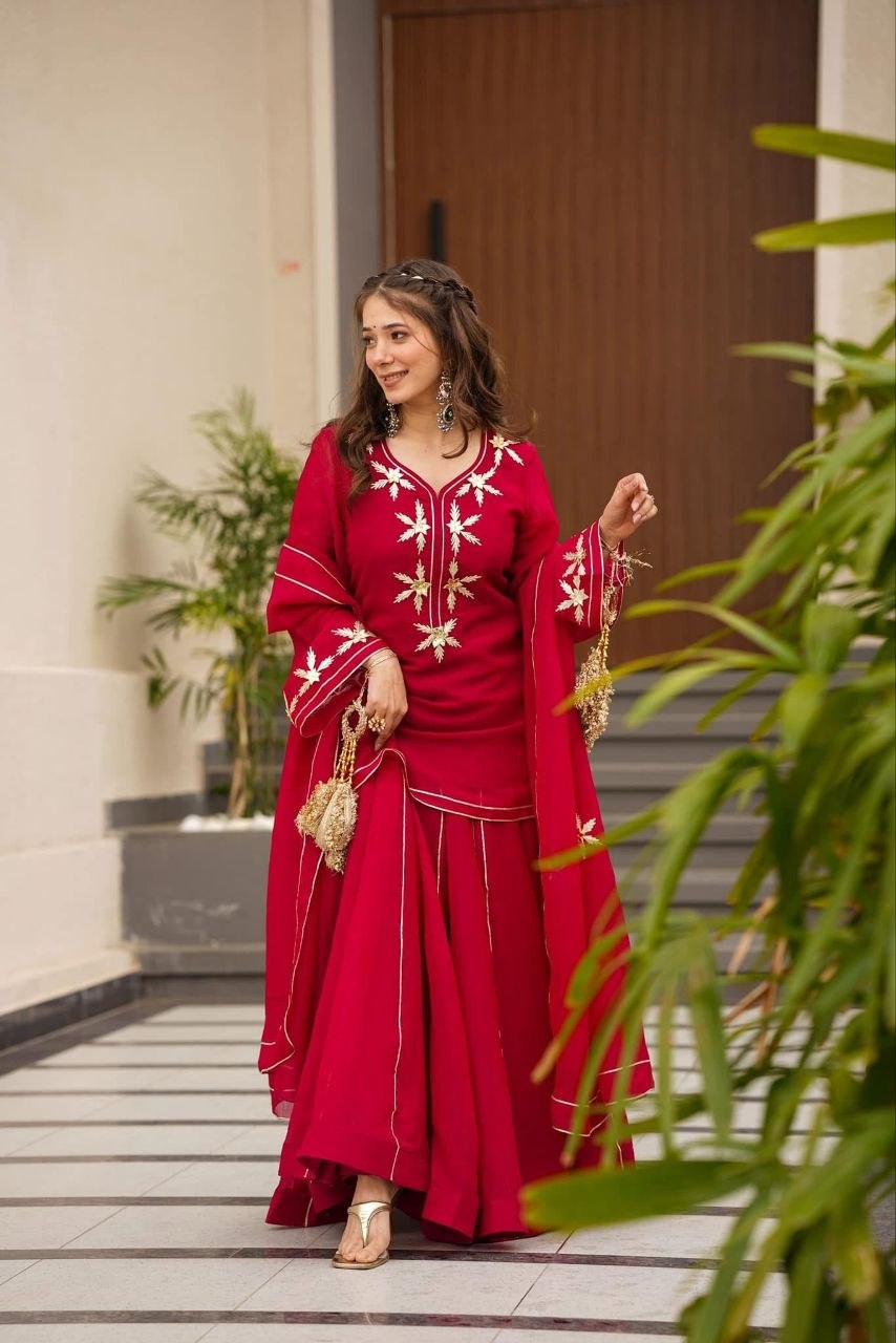 Wedding Wear Chiffon Gota Patti Work Sharara Suit