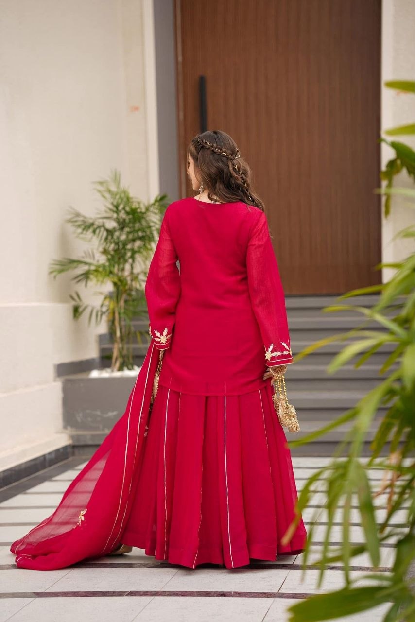 Wedding Wear Chiffon Gota Patti Work Sharara Suit